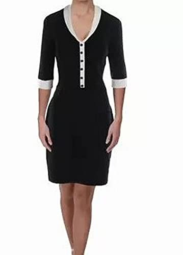 Anne Klein Women's Short Sleeve Shawl Collar Dress, Anne Black/Anne White, M